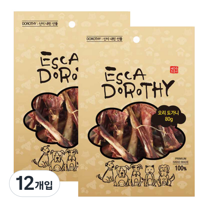 에스카도로시 반려동물 국내산 수제간식, 오리도가니, 80g, 12개