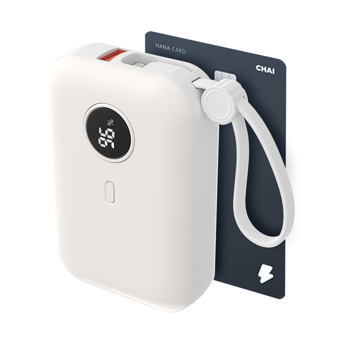 바우아토 포켓쉴 난연 PD 22.5W 고속 입출력 케이블 일체형 미니 보조배터리 10000mah, 아이보리