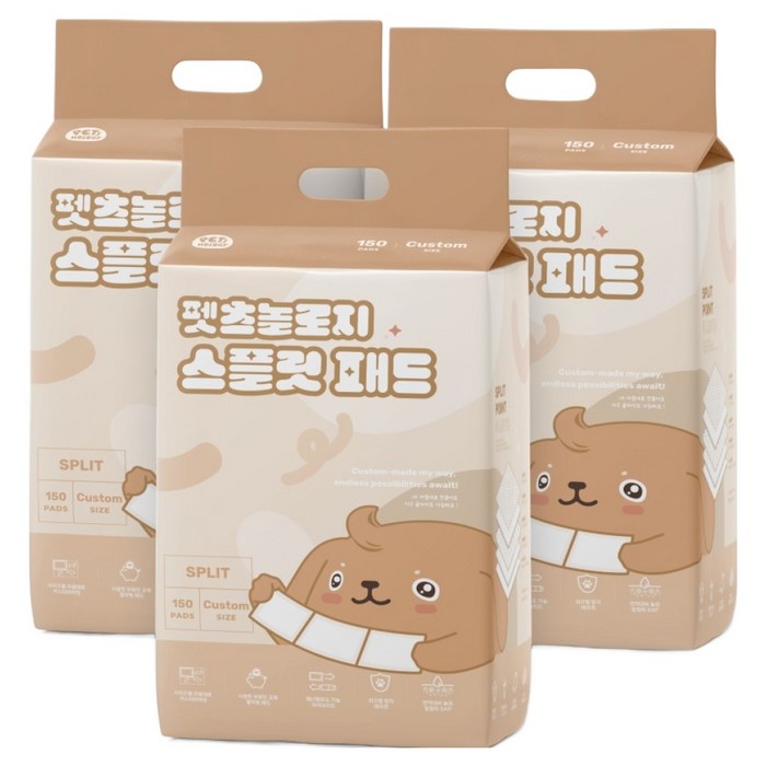 펫츠놀로지 강아지 사용한 부분만 교체하는 스플릿 배변패드, 3개, 150개입 펫츠놀로지 강아지 사용한 부분만 교체하는 스플릿 배변패드, 3개, 150개입