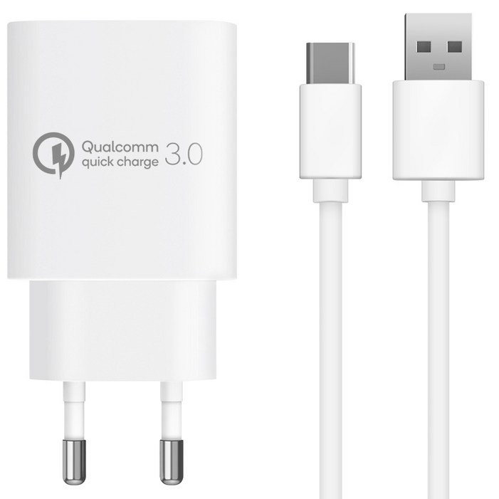 홈플래닛 퀄컴 공식인증 QC 3.0 18W 고속충전기  C타입 케이블 1.2m 세트, 화이트, 1개