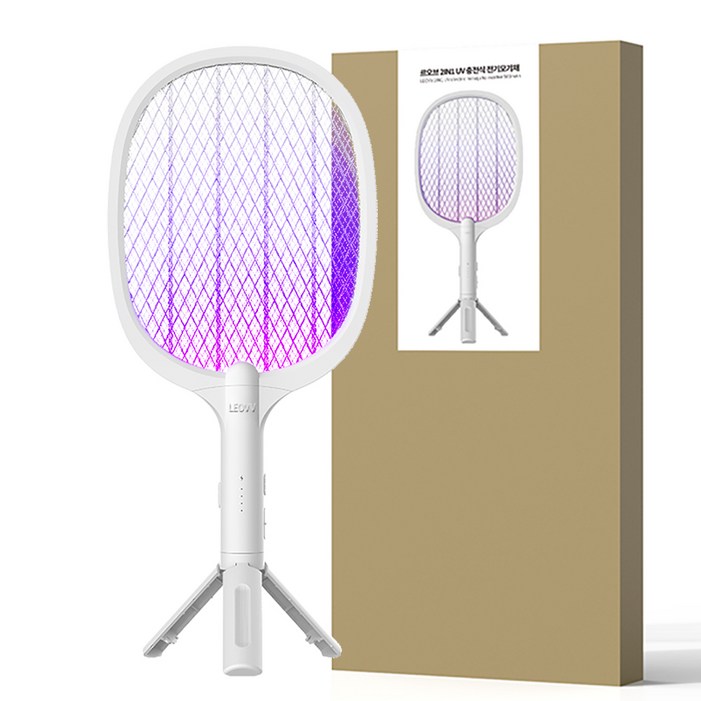 르오브 2IN1 UV 앤드 해충 퇴치 전기 모기채  C타입 충전식 세트, 화이트