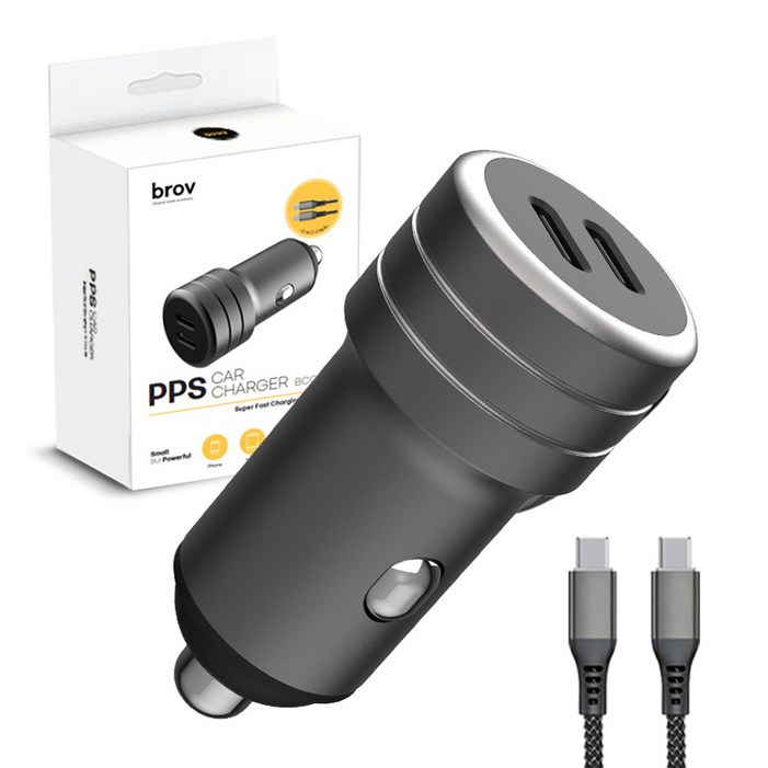 브로브 듀얼 차량용 PPS 고속충전기 100W C to C 케이블 브로브 듀얼 차량용 PPS 고속충전기 100W C to C 케이블