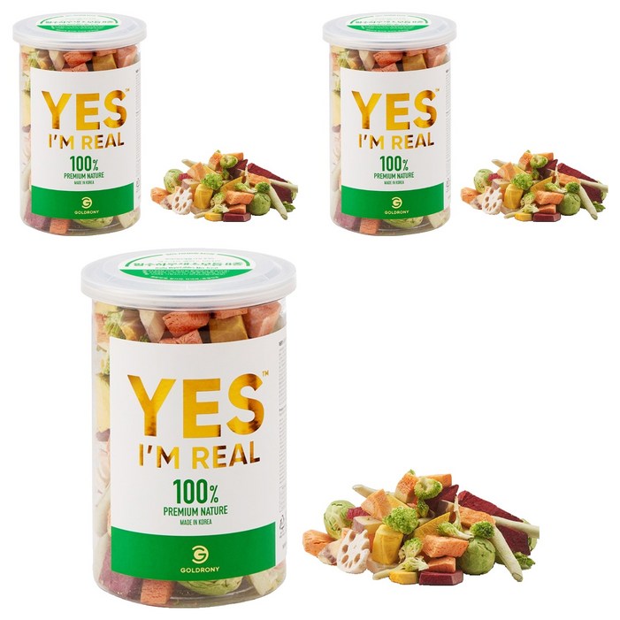 골드로니 예스아임리얼 프리미엄 필수 하루 채소 모듬 8종 강아지 간식, 당근, 그린빈스, 방울양배추, 고구마, 브로콜리, 연근, 단호박, 레드비트, 50g, 3개