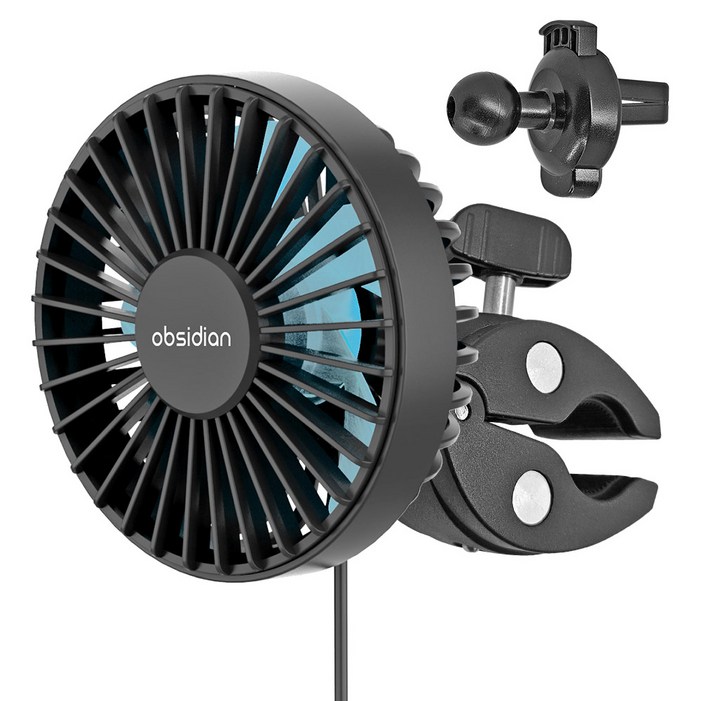 옵시디언 차량용 집게 송풍구 USB 미니선풍기 3단