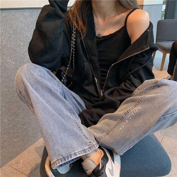 디멜디 여성용 레이어드 오버핏 캐주얼 후드 집업