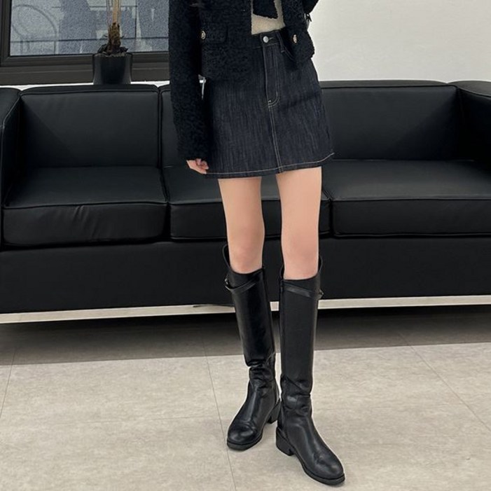 슈가펀 블레디 생지 데님 통기성 A라인 스커트