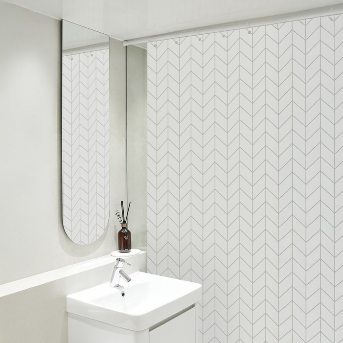 까사마루 방수 샤워 커튼  커튼링 12p  샤워봉 세트, 헤링본커튼, 1세트