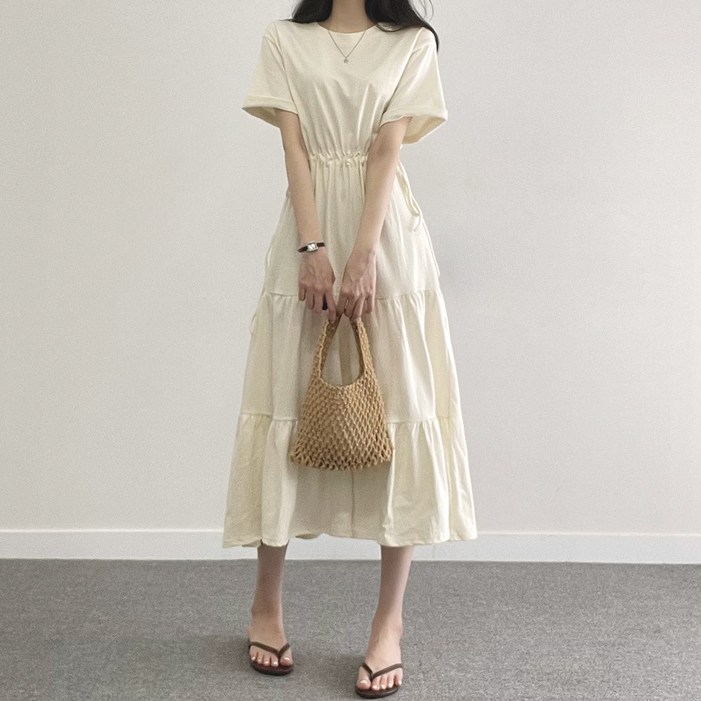 위드후이린 여성용 통기성 캉캉 반팔 롱 원피스