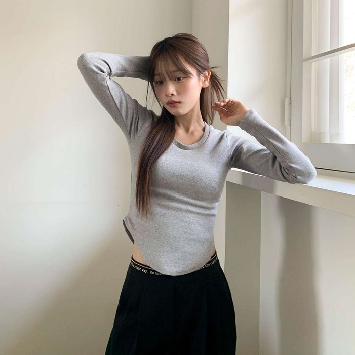 린다샵 여성용 케포니 3kg 쫀쫀 스판 유넥 밑단 굴림 슬림 긴팔 티셔츠 cpt17445k61