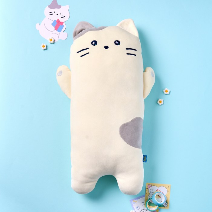 버터 ON 눈반짝 밀크캣 롱쿠션, 화이트