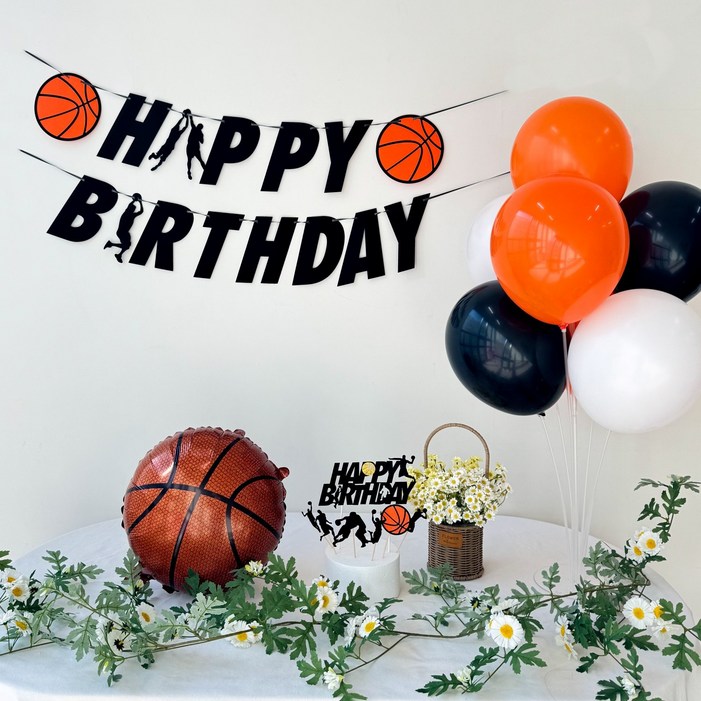 쏙쏙마켓 농구선수 생일풍선세트 이벤트 파티용품, 1개, 농구 기본세트