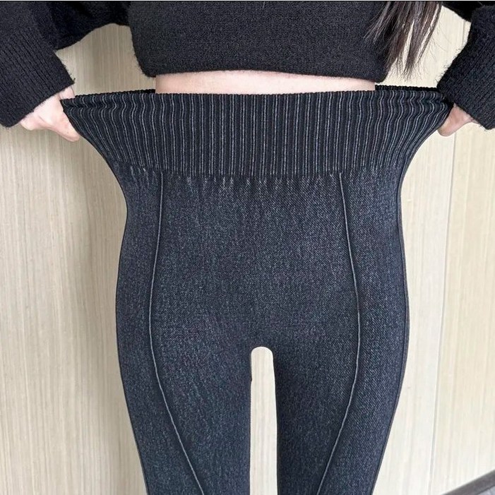 모몰라티 여성용 스판  데님라이크 기모 밴딩 스키니 팬츠