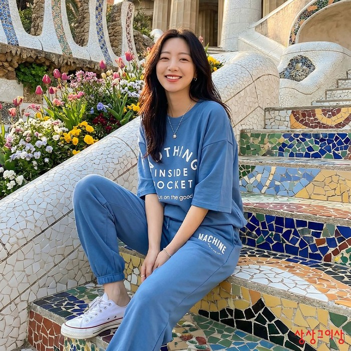 상상그이상 여성용 국내제작 낫띵 세트 특양면 얇은 맨투맨 조거팬츠 상하세트 데일리 츄리닝 마실룩