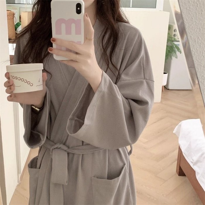 좋은 하루 속건 와플샤워가운 홈웨어로 남녀공용, 1개, 여성용 그레이