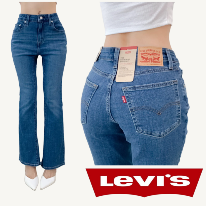리바이스 여성 725 하이라이즈 부츠컷 중청 편안한 스판 데님 팬츠