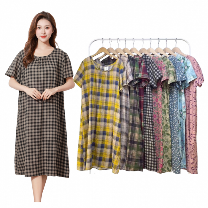 25년신규 아사면원피스 면원피스 여름원피스 빅사이즈원피스 체크원피스 꽃치마 홈웨어