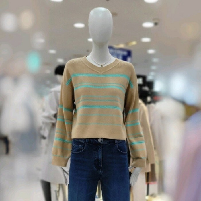 스트라이프 브이넥 크롭니트(C231KSK002/베이지)DG 382618