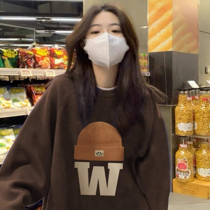 LOKEXING 여성 루즈핏 긴팔 라운드 맨투맨