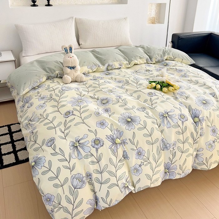꽃 패턴의 고밀도 순면 프린트 이불 커버