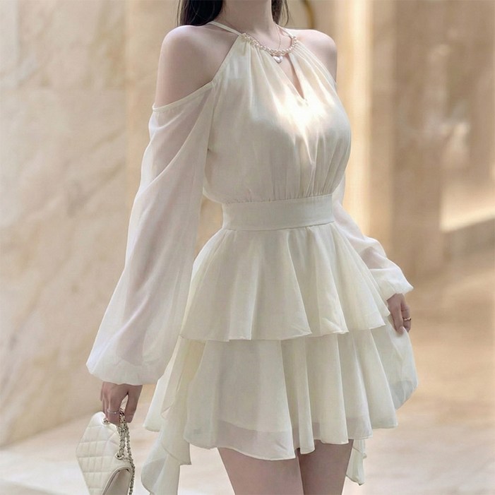 카밀라쇼룸 여신핏 캉캉 프릴 홀터넥 오프숄더 미니 원피스