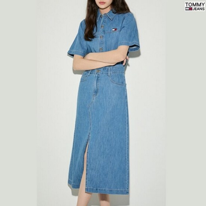 타미힐피거 데님 타미진여성 반팔 셔츠 롱 원피스 T32F1WOP03TWL1