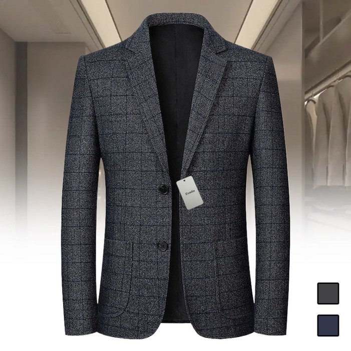 Zenaris 중년 남자 블레이저 카라넥 정장 자켓 체크 캐주얼 아우터 재킷