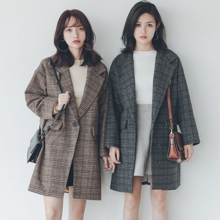 CWAJ2923 루즈핏 모직 체크 자켓