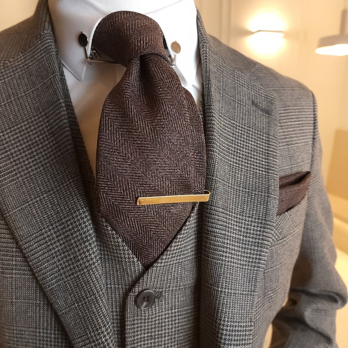 By M 타막 비스코스22 남자 봄 가을 겨울 체크 브라운 수트 정장 양복