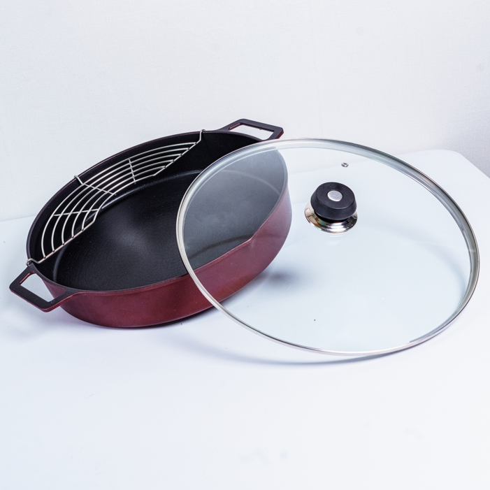 국산 퀸센스 IH 인덕션 전골냄비형 깊이 7cm 그리들 뚜껑, 고기망 포함, 1개, 36cm