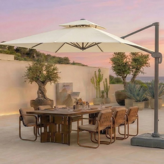 연필트리 파라솔 대형파라솔 홀딩파라솔 받침대 세트, 사각 아이보리받침대