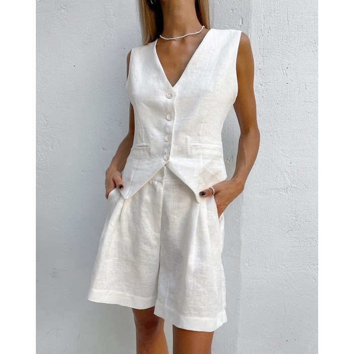 하얀색 린넨투피스수트 수사니 여름정장 여성여름조끼 린넨베스트 여성린넨수트 여름슈트 린넨슈트