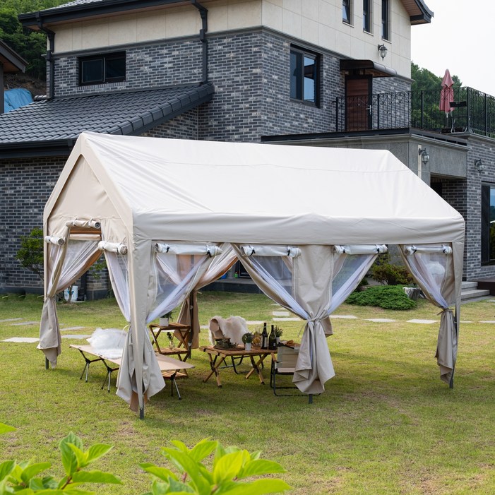 심플앤 옥스포드 캐노피 대형 천막 몽골 텐트 가제보 장박 테라스 옥상 창고 캠핑, 아이보리