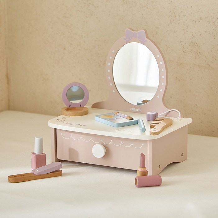 폴라비 화장놀이 테이블 메이크업 화장대 화장품 원목 장난감, 1개, 핑크