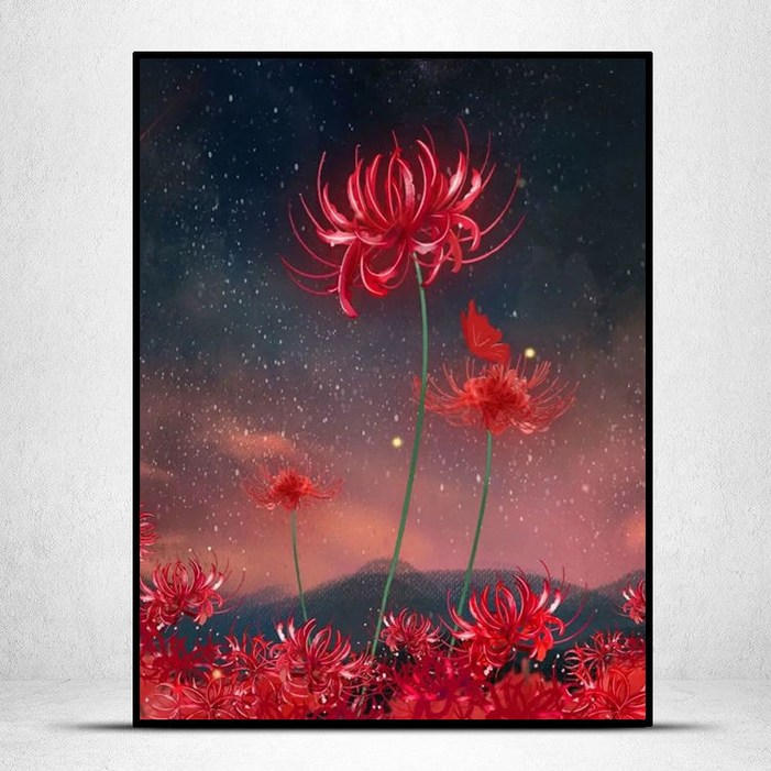 보석십자수 만주사화 아름다운 꽃. 3D 원형비즈 풍경 명화 캐릭터 명화 풍경  (사이즈8종)행운십자수 스티치 수제 풍수 십자수 거실 복도 서재 침실 인테리어 캔버스 형액자