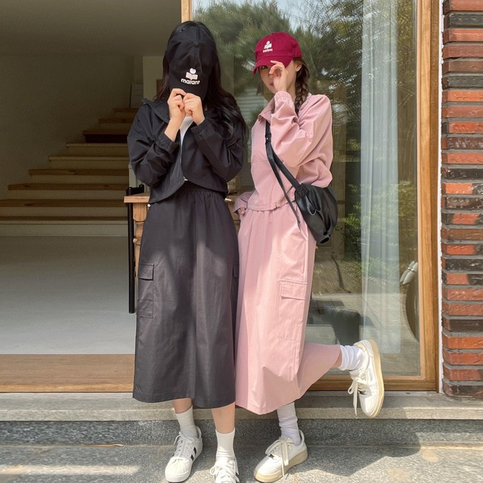 잇진 여성 심플 스트릿 바스락 바람막이 카고 롱 스커트 세트 잇진 여성 심플 스트릿 바스락 바람막이 카고 롱 스커트 세트