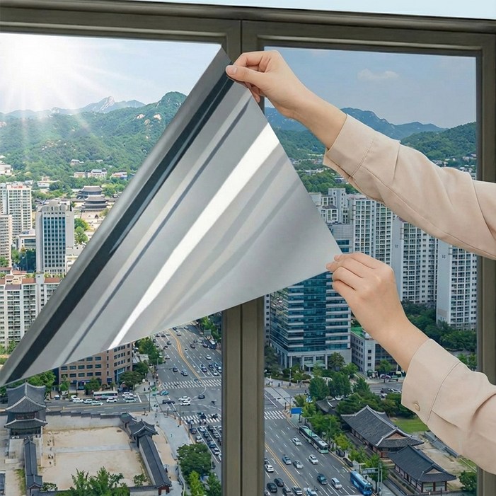 앞날창창 물로 붙이는 창문 사생활 보호필름 햇빛 가리개 시트지, 실버