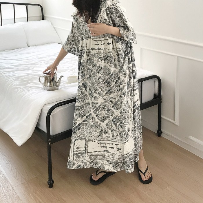 미야미 반팔 44 120 빅사이즈 뜨왈 빅사이즈 감성 오버핏 파자마 홈웨어 원피스 임부복