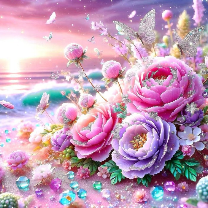 우아한 모란 꽃 나비 3D 보석십자수 캔버스형 DIY 키트 고급스러운 벽 장식품 행복과 행운을 부르는 예술적 작품