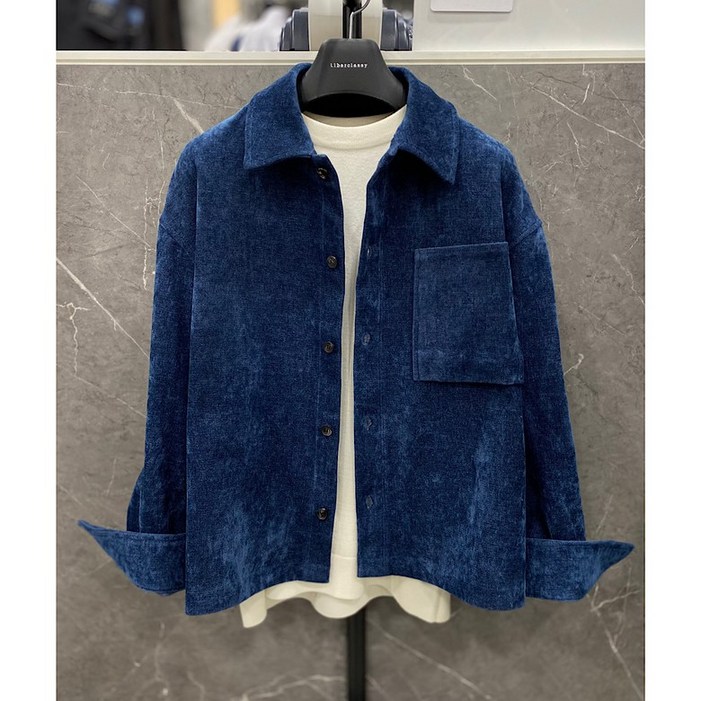 리버클래시 25F/W 블루 벨벳 포켓 오버핏 캐주얼 셔켓 (LLW31603)_DG