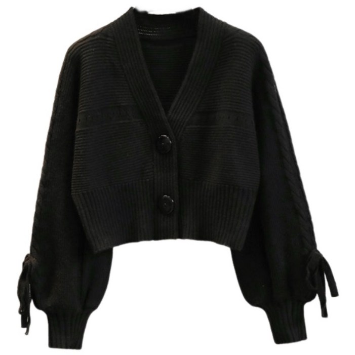 미소모드 리본 소매 포인트 크롭 가디건 M0013