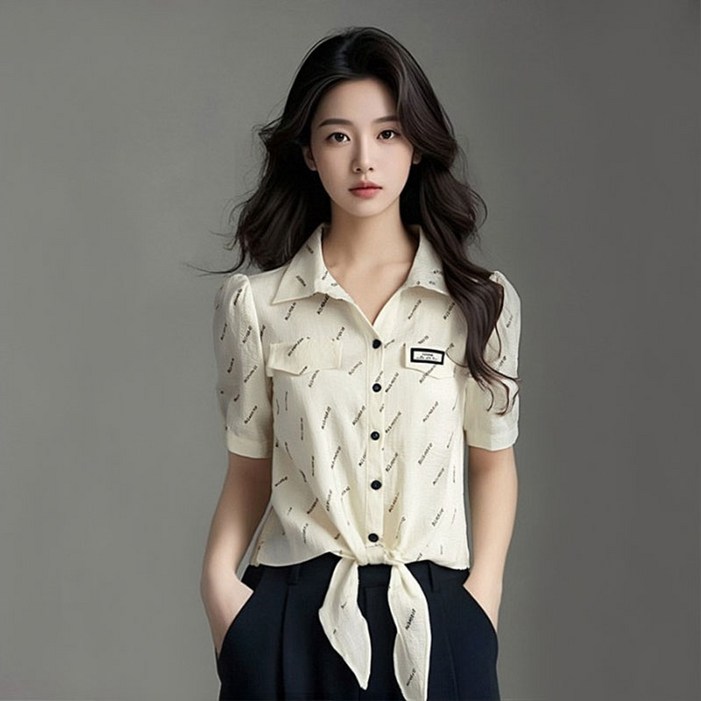 카부레 여성 핀턱 블라우스 카라넥 썸머셔츠 오피스룩