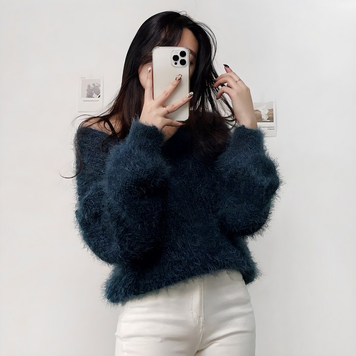 최강 여리핏털빠짐X폭신폭신 앙고라 브이넥 페페 니트