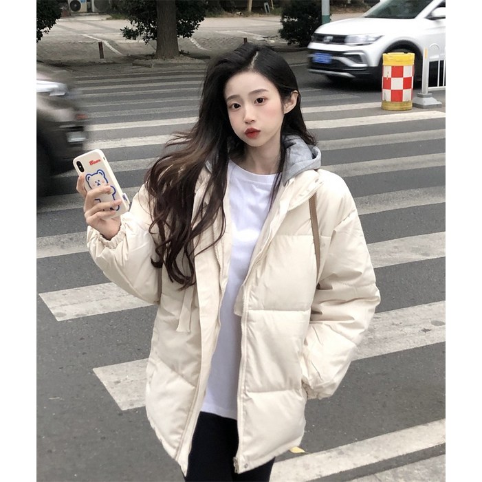 패딩 겨울 디자인 맨투맨 배색 후드에 도톰한 한국판 패딩 빵점퍼 코트