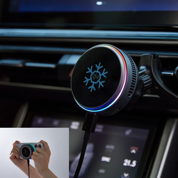 벤타론 자력 탈부착형 qi2 15W 강력냉각 맥세이프 차량용 무선충전 거치대, 블랙