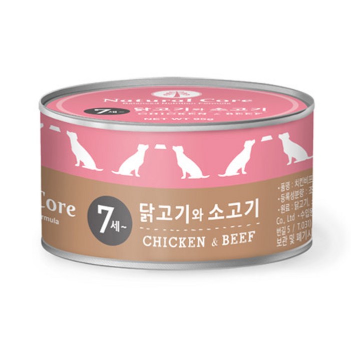 네츄럴코어 애견 영양 간식 캔, 닭소고기, 95g, 24개