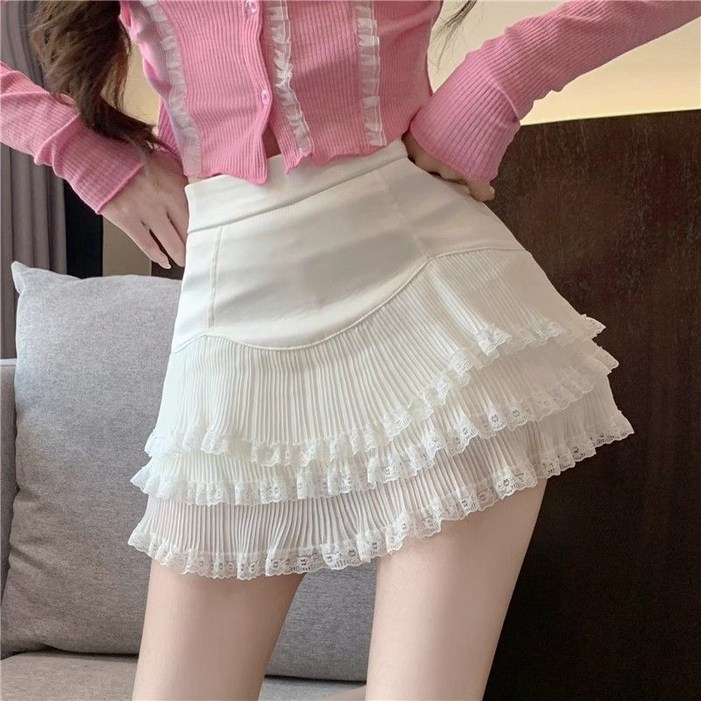 COSYEVNO 레이스 프릴 미니 스커트 키작녀 a라인 숏 스커트