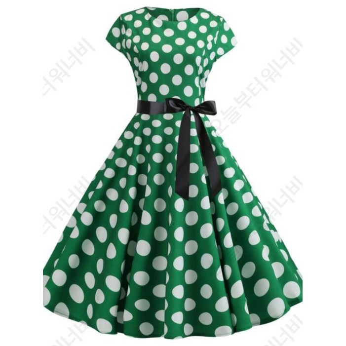 라라랜드 복고 땡땡이 원피스 도트 햅번 리본 허리끈 플레어 원피스 복고풍의상 8color
