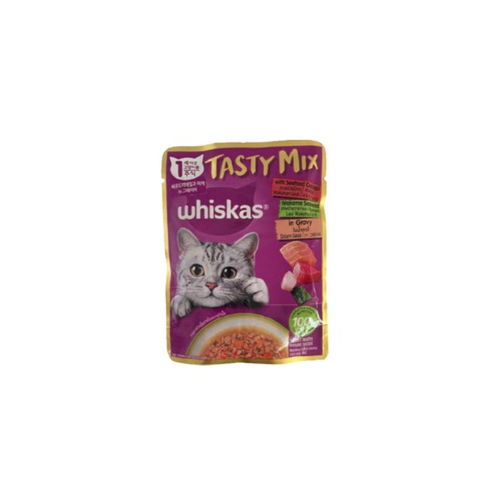 위스카스 파우치 80g 고양이 간식 씨푸드칵테일과미역, 연어, 80g, 1개