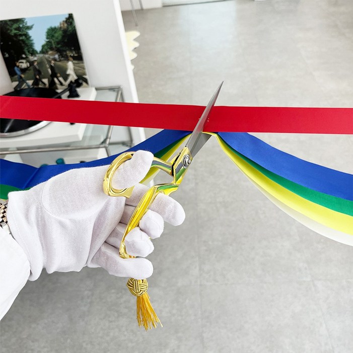 테이프 커팅식 10인세트 행사용품 프리미엄 VIP 커팅테이프 완성품 트레이 트레이보 흰장갑 가위 리본장식