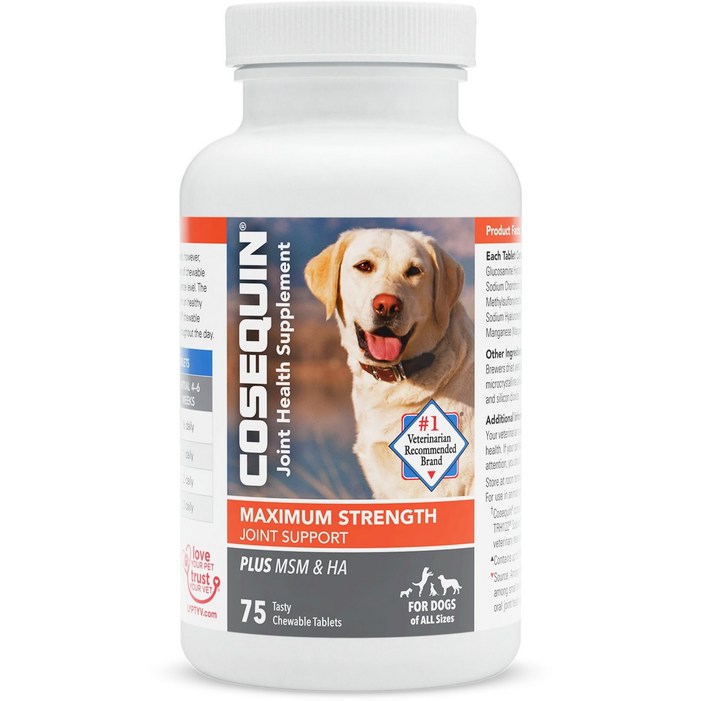 Nutramax Cosequin Maximum Strength Plus MSM HA 츄어블 정제 강아지용 관절 보조제